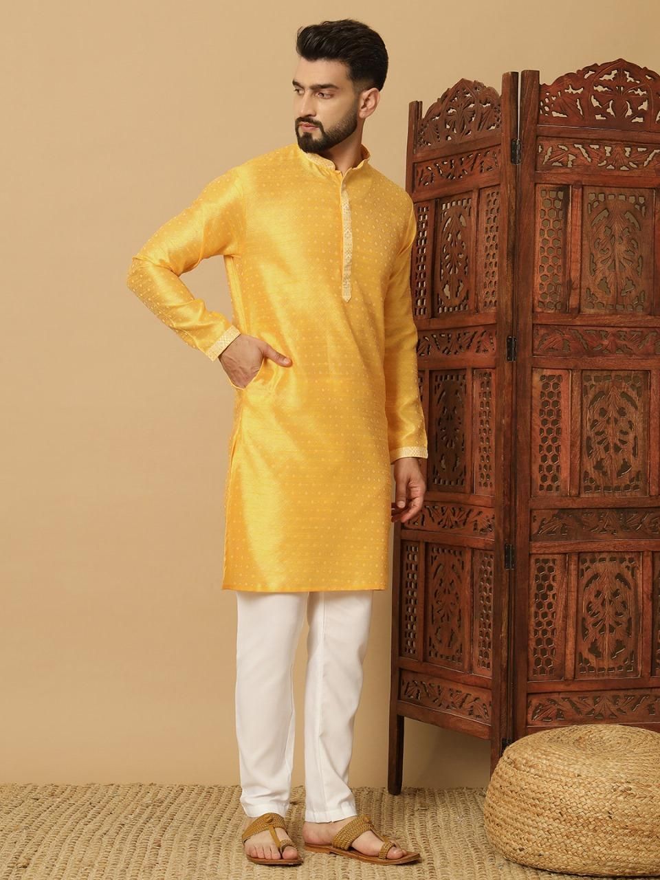 Men's Jacquard Solid Kurta Set